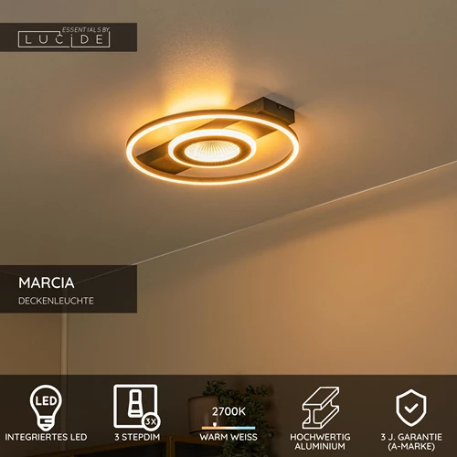 Lucide MARCIA - Deckenleuchte - LED 3 StepDim - 1x32W 2700K - Schwarz | Essential - USP